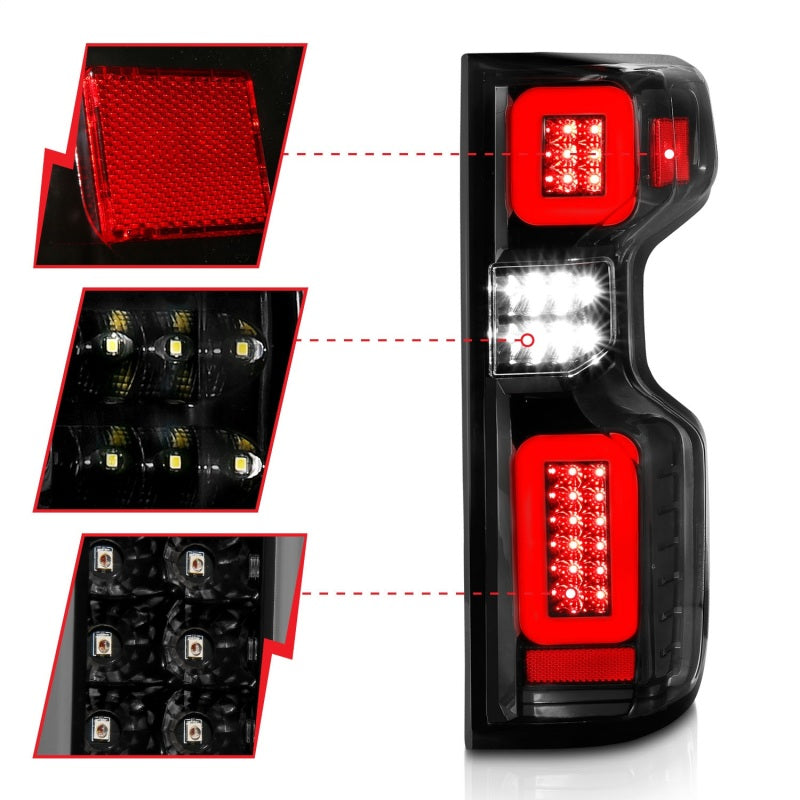 ANZO 19-21 Chevy Silverado Full LED Taillights Black Housing Clear Lens G2 (w/C light Bars)