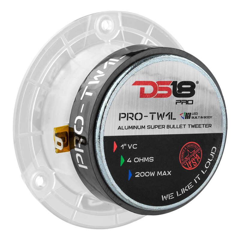 DS18 3.8in Super Bullet Tweeter 120 Watts RMS 1in Aluminum Vc 4 ohm RGB LED Lights- Pair